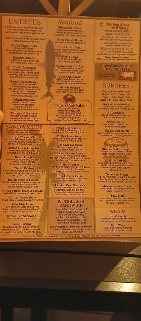 Menu_Sonny's Grille_Belle Vernon, PA_image_old_1