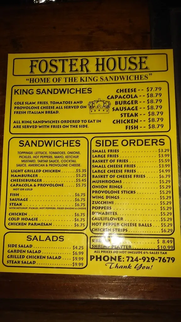Menu_Foster House II_Belle Vernon, PA_image_old_3