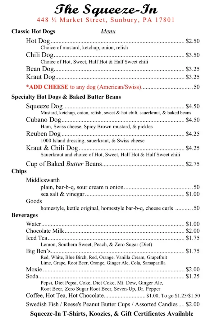 Menu_The Squeeze-In_Sunbury, PA_image_old_1