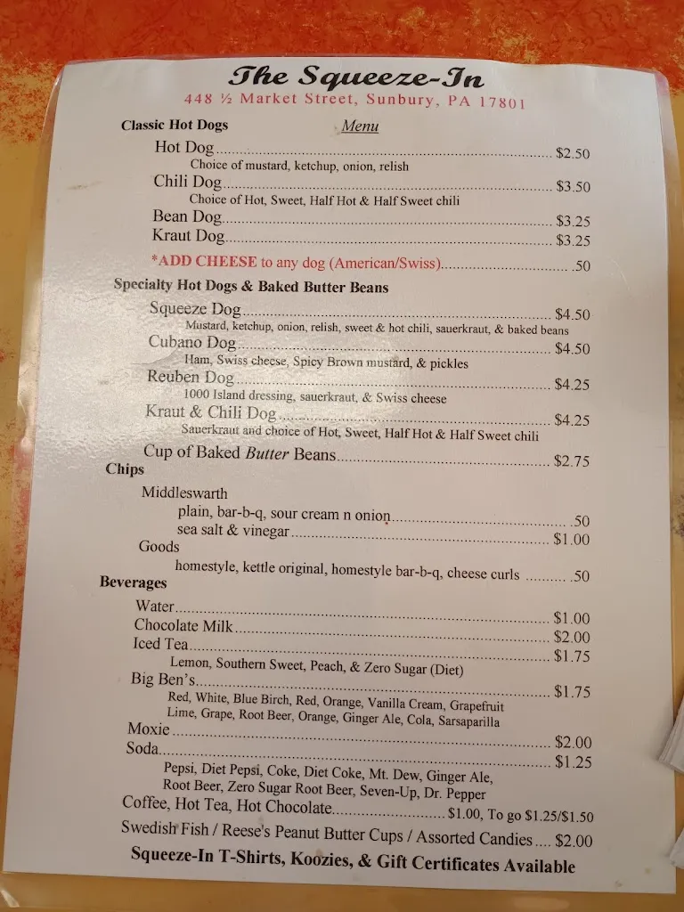 Menu_The Squeeze-In_Sunbury, PA_image_old_2
