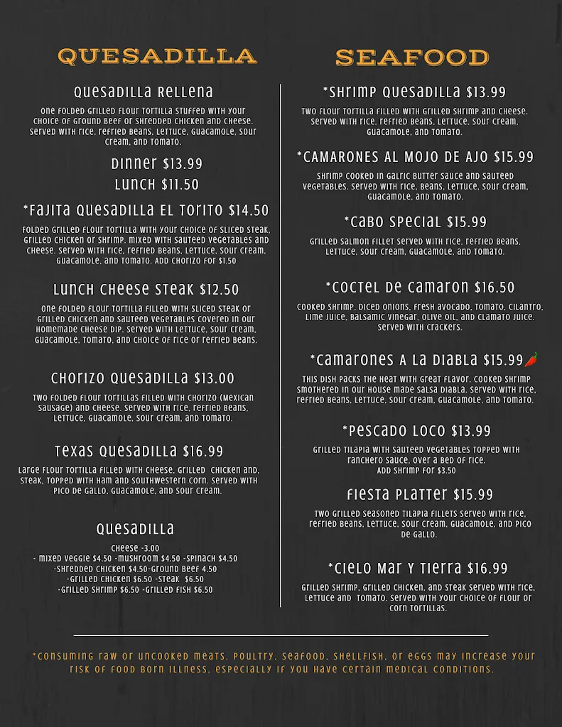 Menu_El Torito Mexican Restaurant_Shamokin Dam, PA_image_old_2