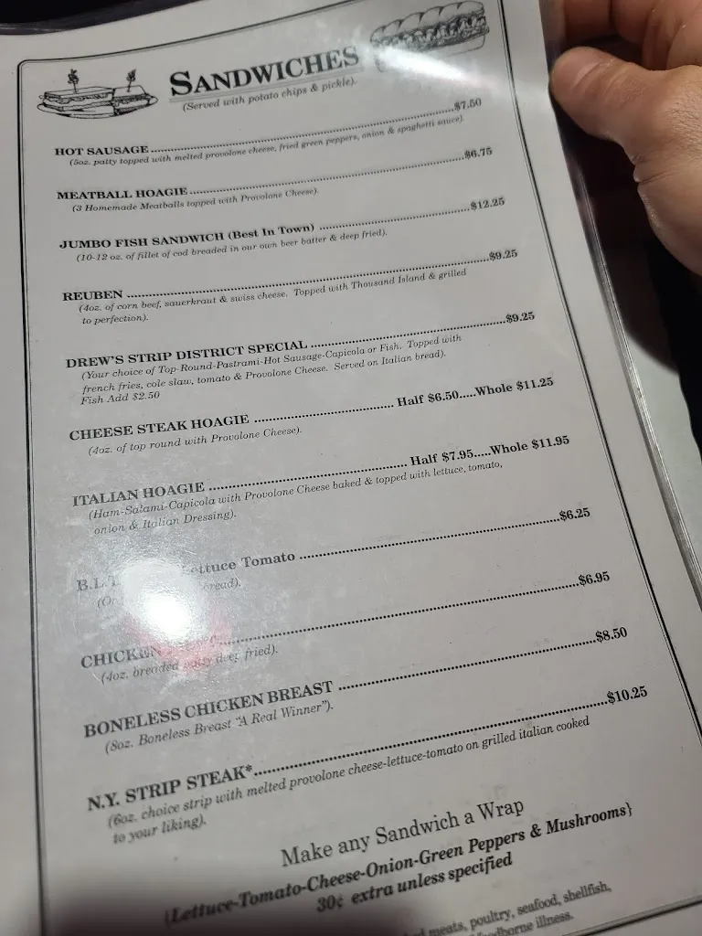 Menu_Drew Menas Restaurant & Lounge_North Versailles Township, PA_image_old_2
