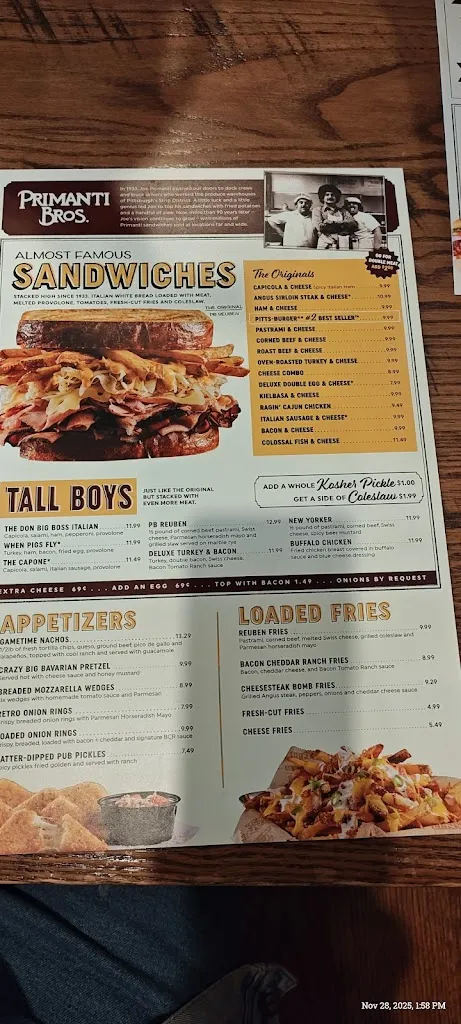 Menu_Primanti Bros. Restaurant and Bar_North Versailles Township, PA_image_old_3