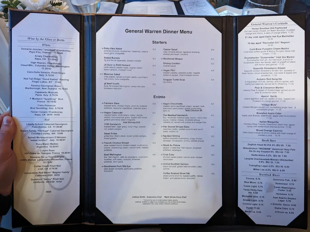 Menu_General Warren_Malvern, PA_image_old_2