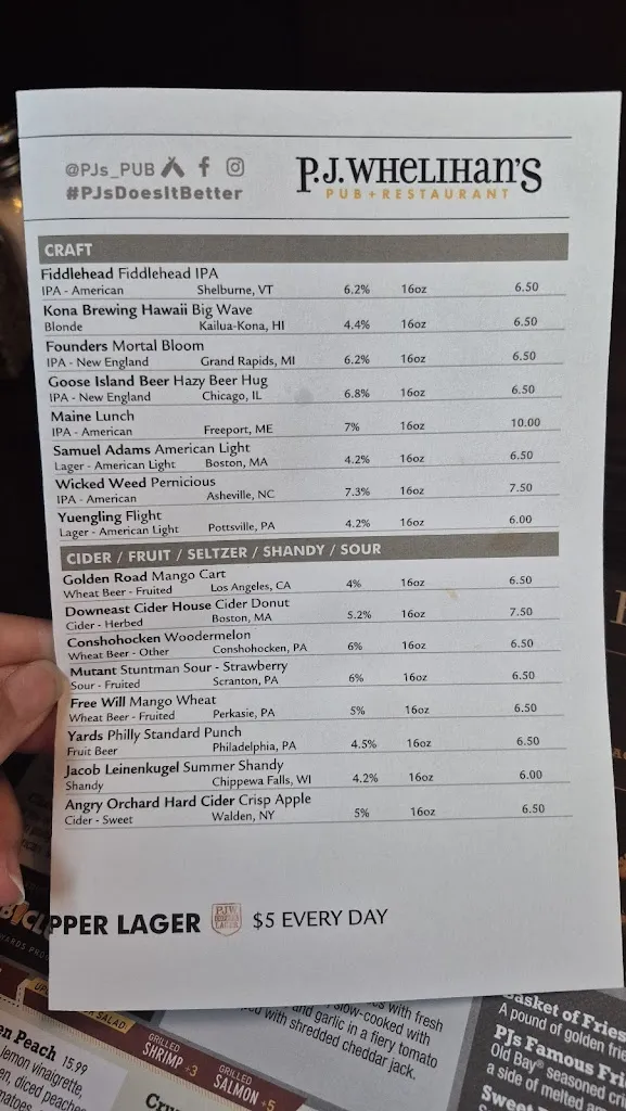 Menu_P.J. Whelihan's Pub + Restaurant - Malvern_Malvern, PA_image_old_3