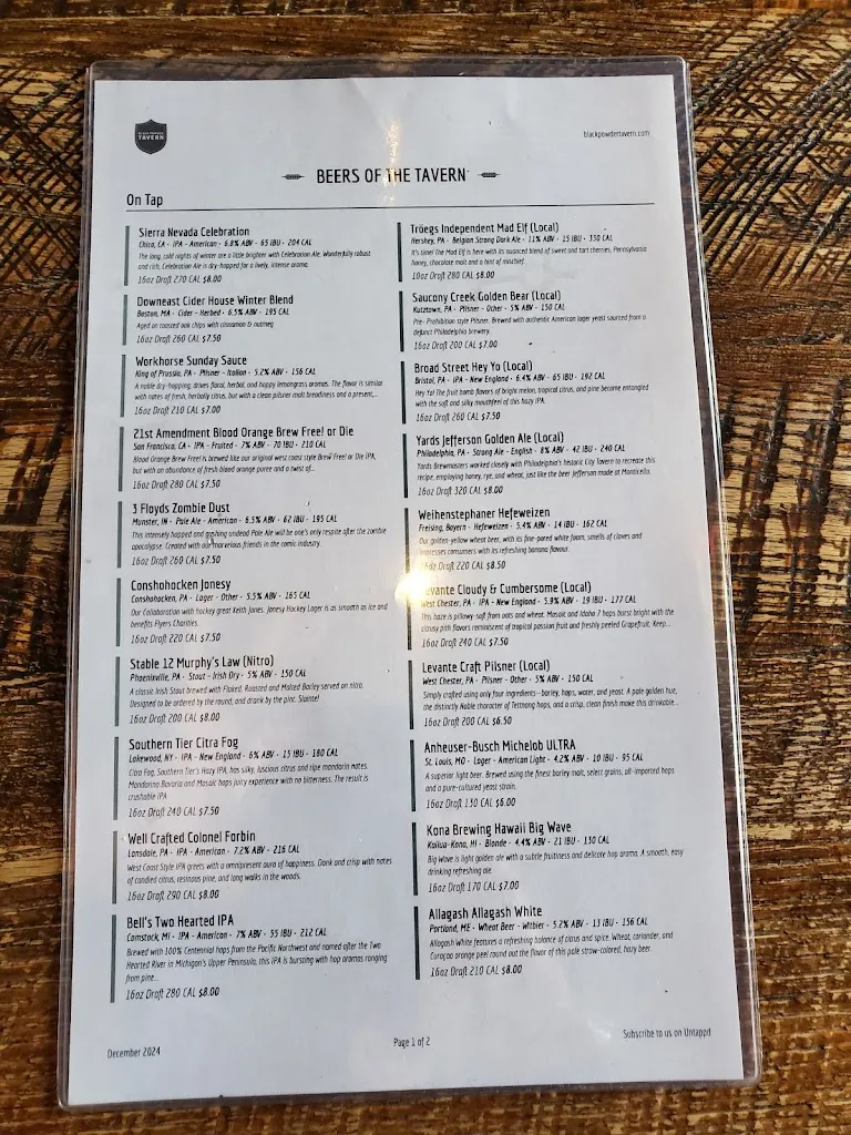 Menu_Black Powder Tavern_Wayne, PA_image_old_2