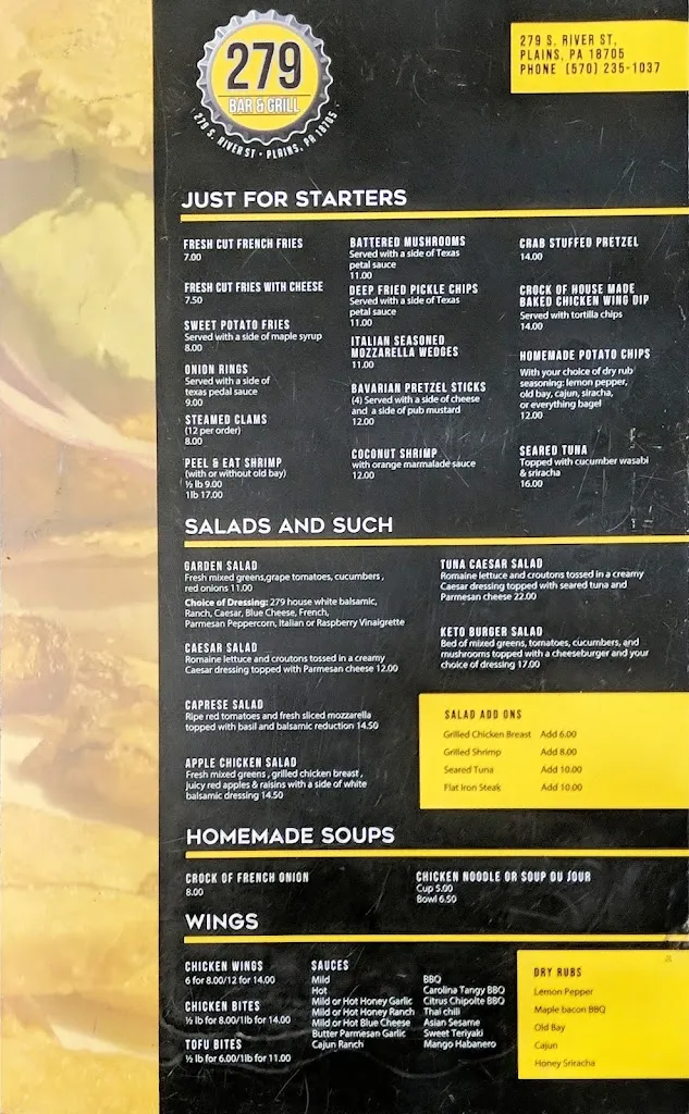 Menu_279 Bar & Grill_Wilkes-Barre, PA_image_old_2