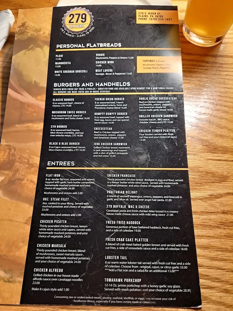Menu_279 Bar & Grill_Wilkes-Barre, PA_image_old_3