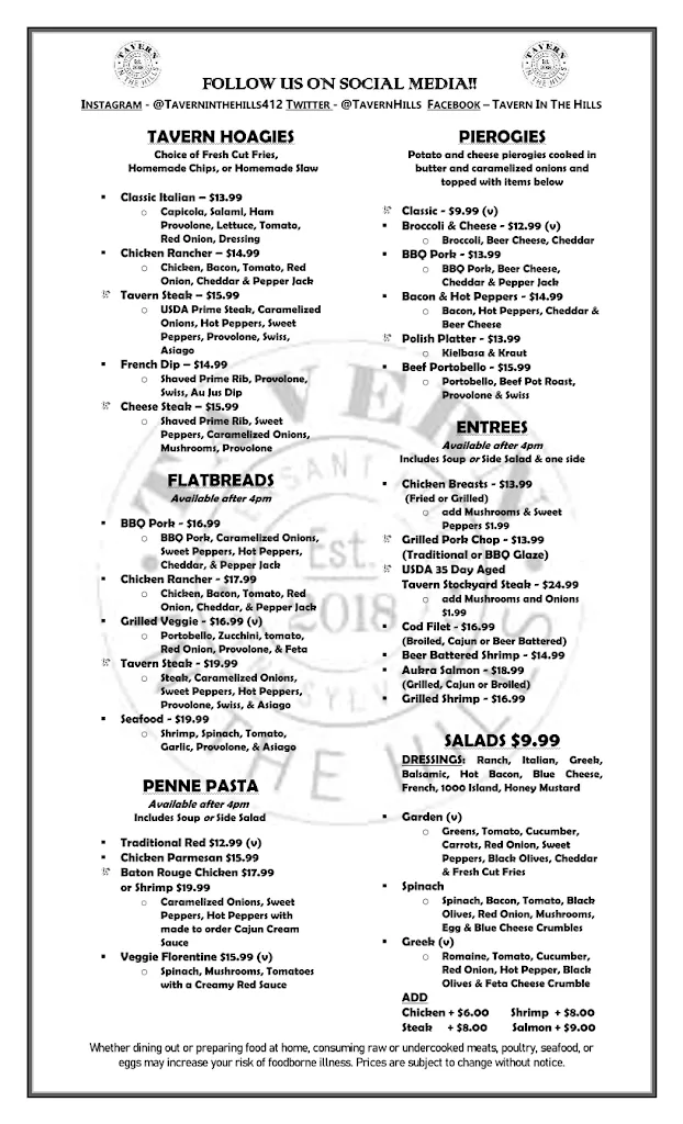 Menu_Tavern In The Hills_Pleasant Hills, PA_image_old_1