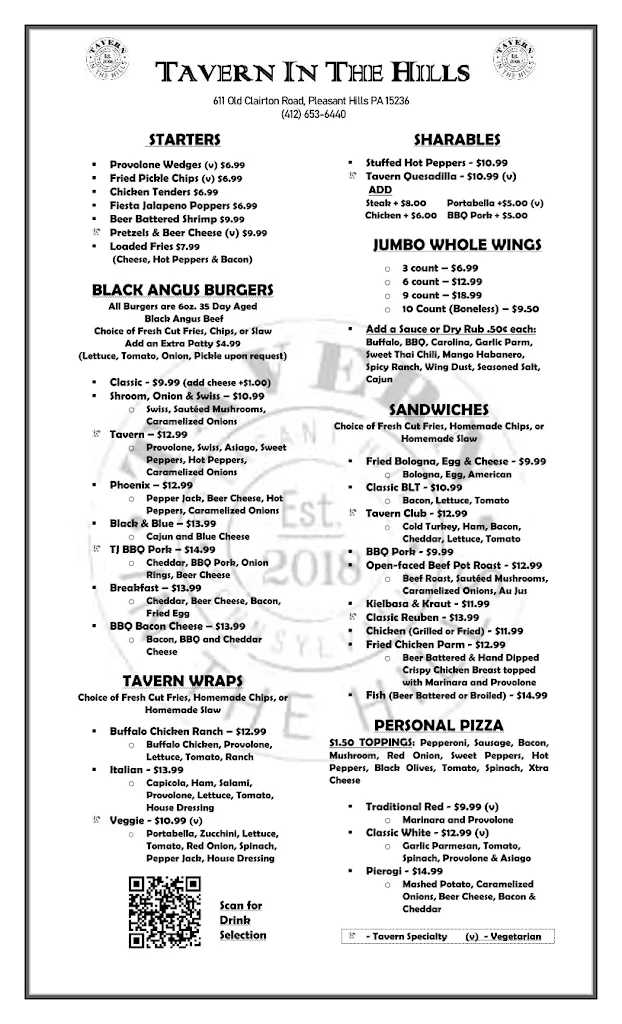 Menu_Tavern In The Hills_Pleasant Hills, PA_image_old_2