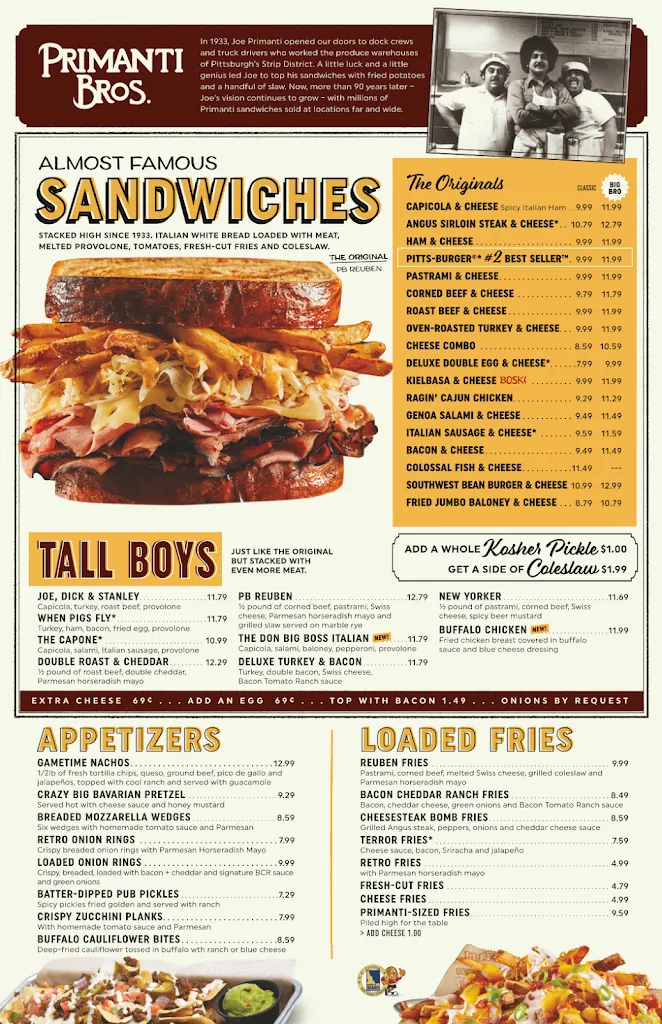 Menu_Primanti Bros. Restaurant and Bar_Pittsburgh, PA_image_old_1