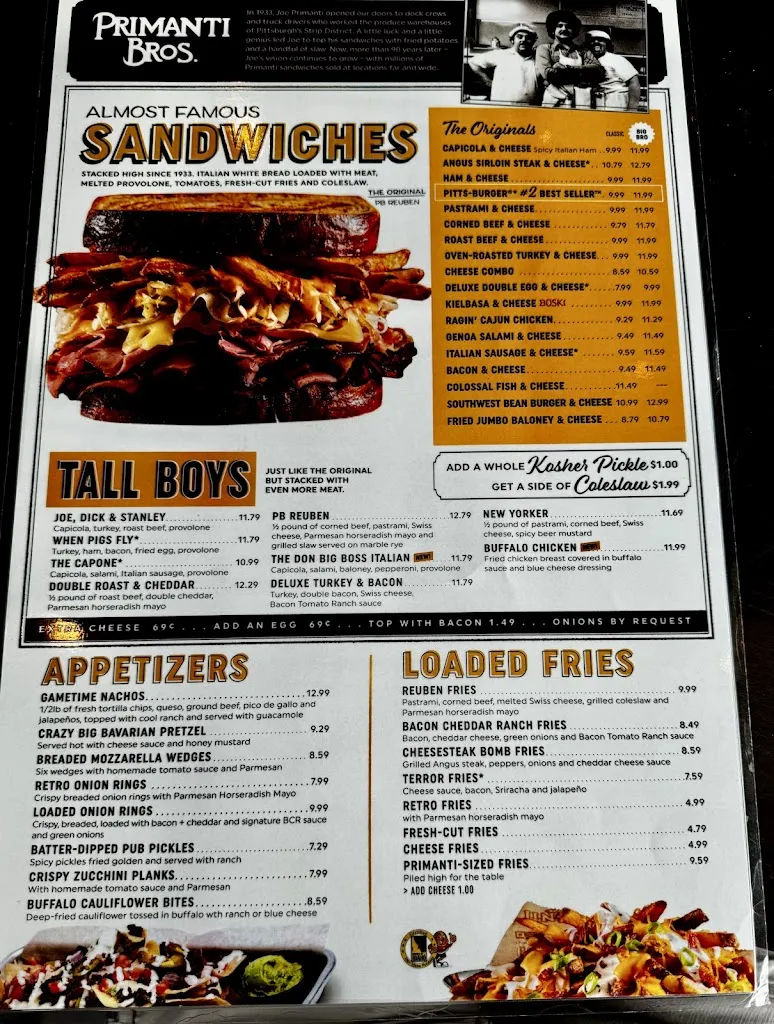 Menu_Primanti Bros. Restaurant and Bar_Pittsburgh, PA_image_old_2