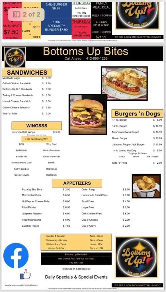 Menu_Bottoms up Bar and Grill_McKeesport, PA_image_old_1