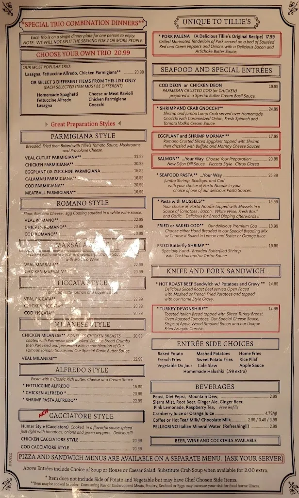 Menu_Tillie's Restaurant_McKeesport, PA_image_old_1