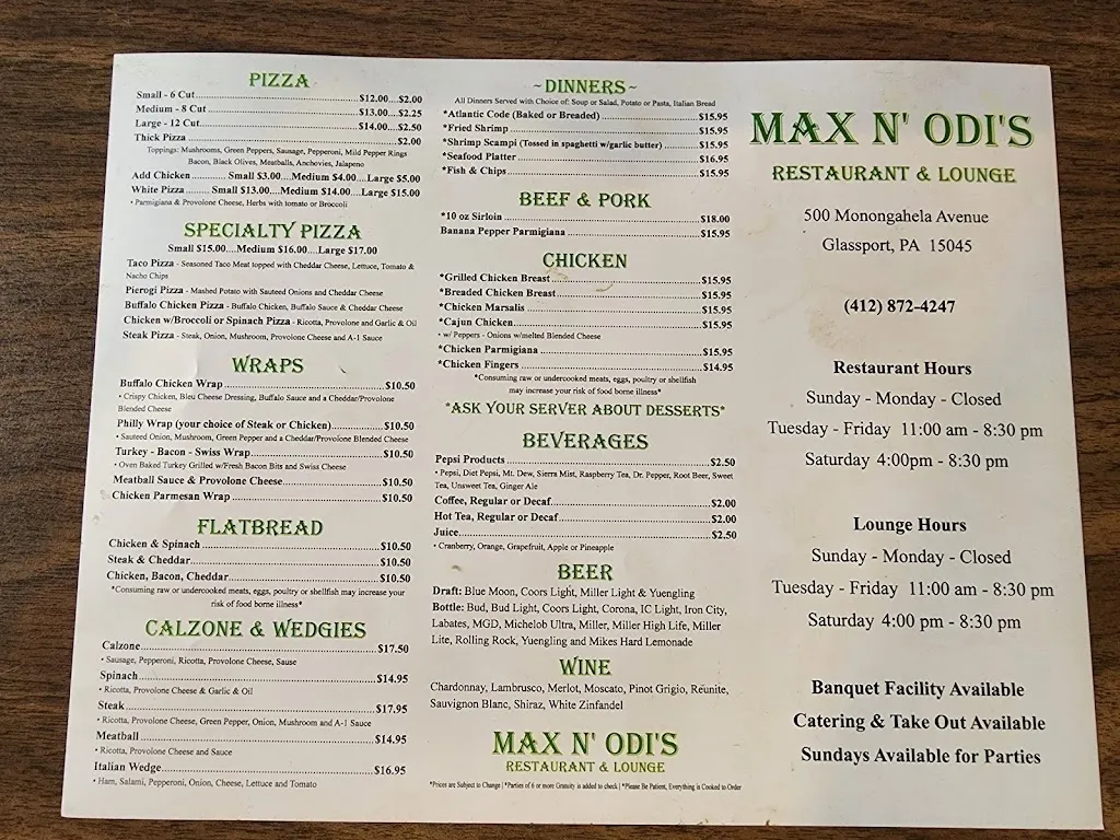 Menu_Max n Odi's_Glassport, PA_image_old_2