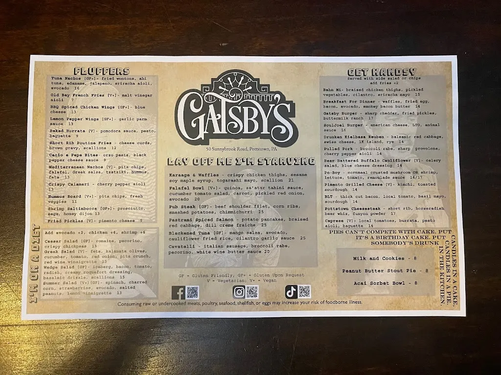 Menu_Gatsby's Pub_Pottstown, PA_image_old_1