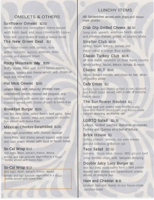 Menu_Shorty's Sunflower Cafe_Pottstown, PA_image_old_2