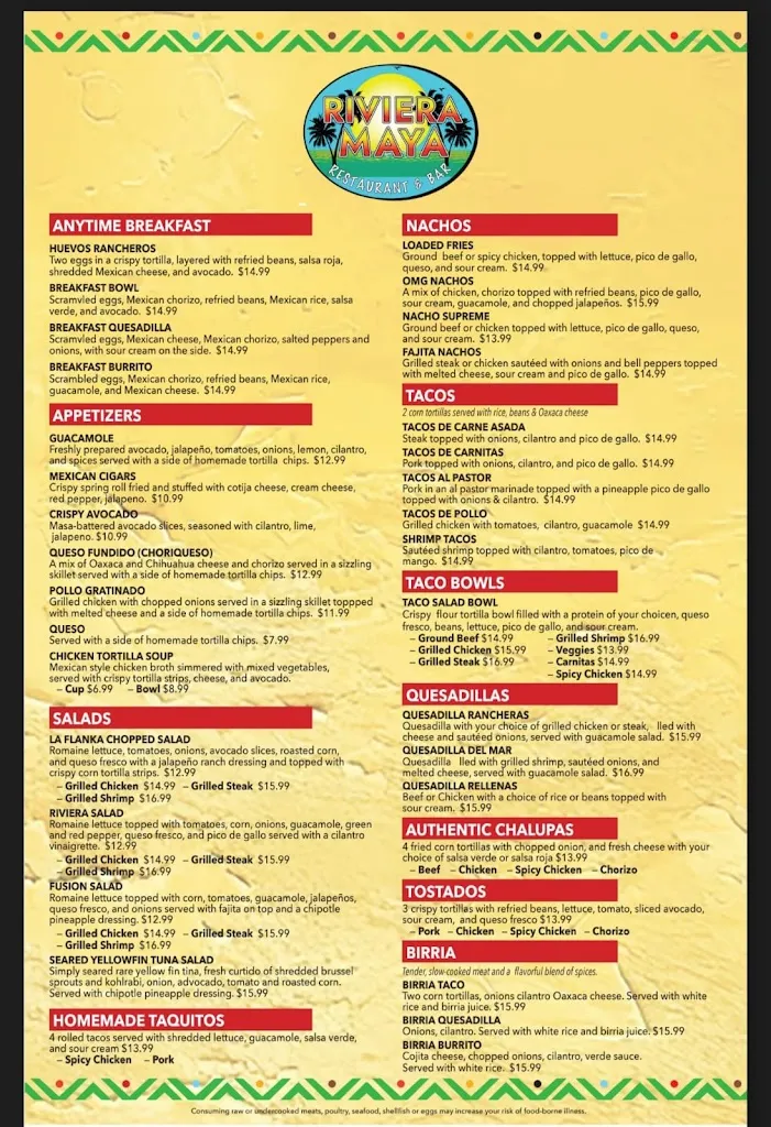 Menu_Riviera maya restaurant_Pottsville, PA_image_old_1