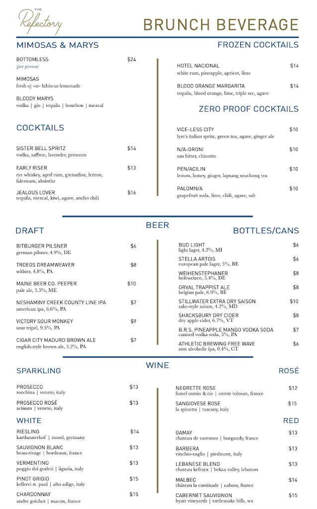 Menu_The Refectory_Villanova, PA_image_old_3
