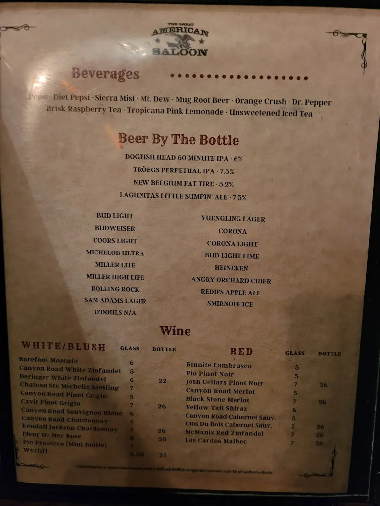 Menu_Great American Saloon_Red Lion, PA_image_old_1