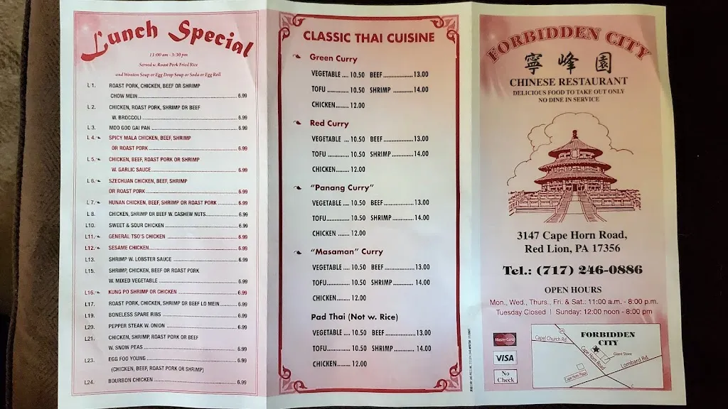 Menu_Forbidden City Chinese Restaurant_Red Lion, PA_image_old_2