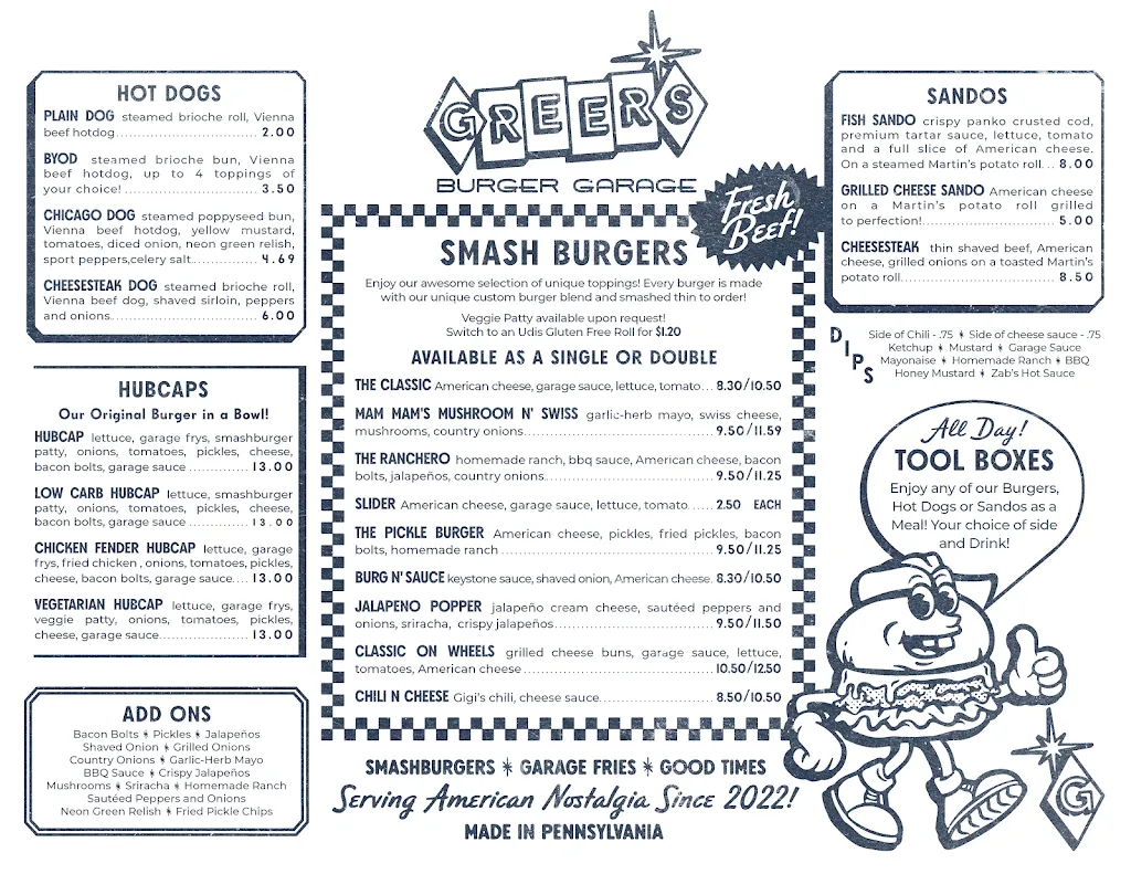Menu_Greer’s Burger Garage_Red Lion, PA_image_old_1