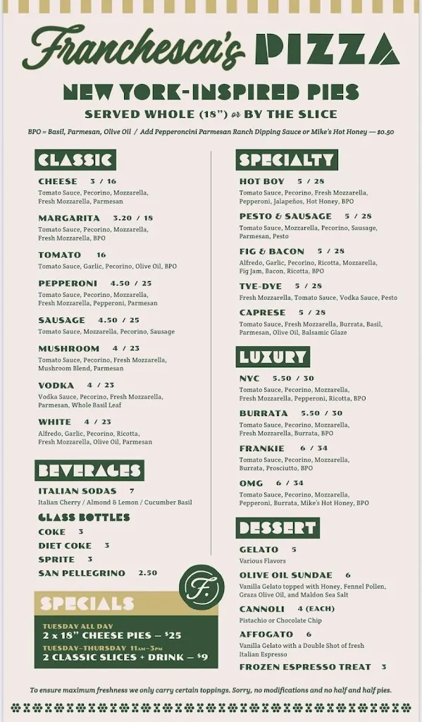Menu_Franchesca's Pizza_Red Lion, PA_image_old_1