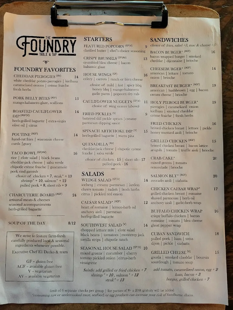 Menu_The Foundry | Table & Tap_Pittsburgh, PA_image_old_1