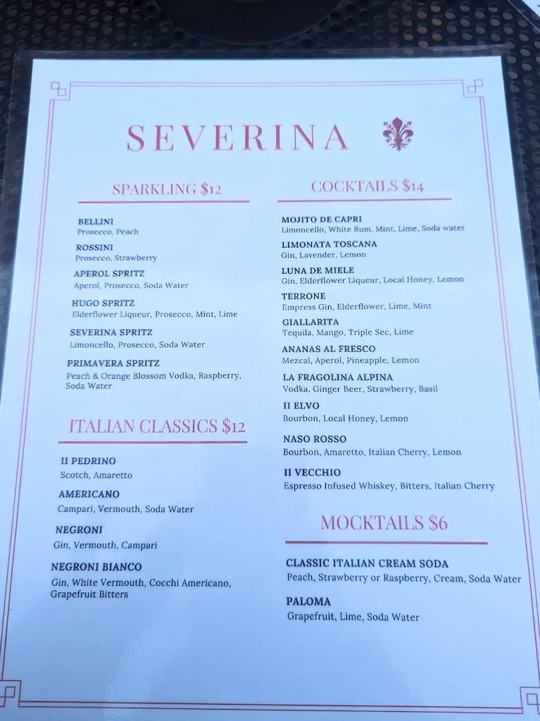 Menu_Severina Restaurant and Bar_Pittsburgh, PA_image_old_3