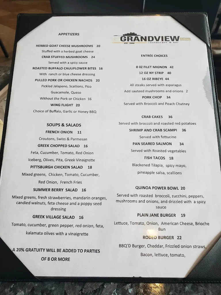 Menu_The Grandview Saloon_Pittsburgh, PA_image_old_1