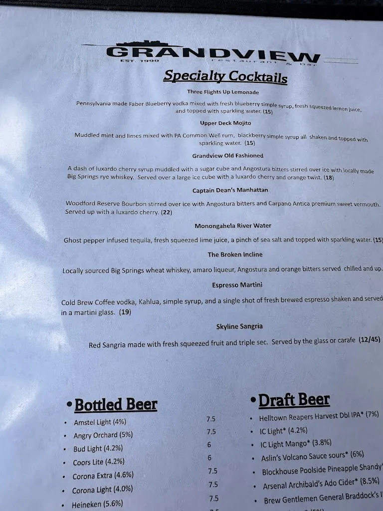 Menu_The Grandview Saloon_Pittsburgh, PA_image_old_2