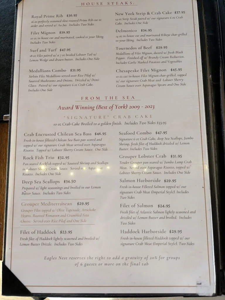 Menu_Eagles Nest Restaurant & Event Venue_York, PA_image_old_2