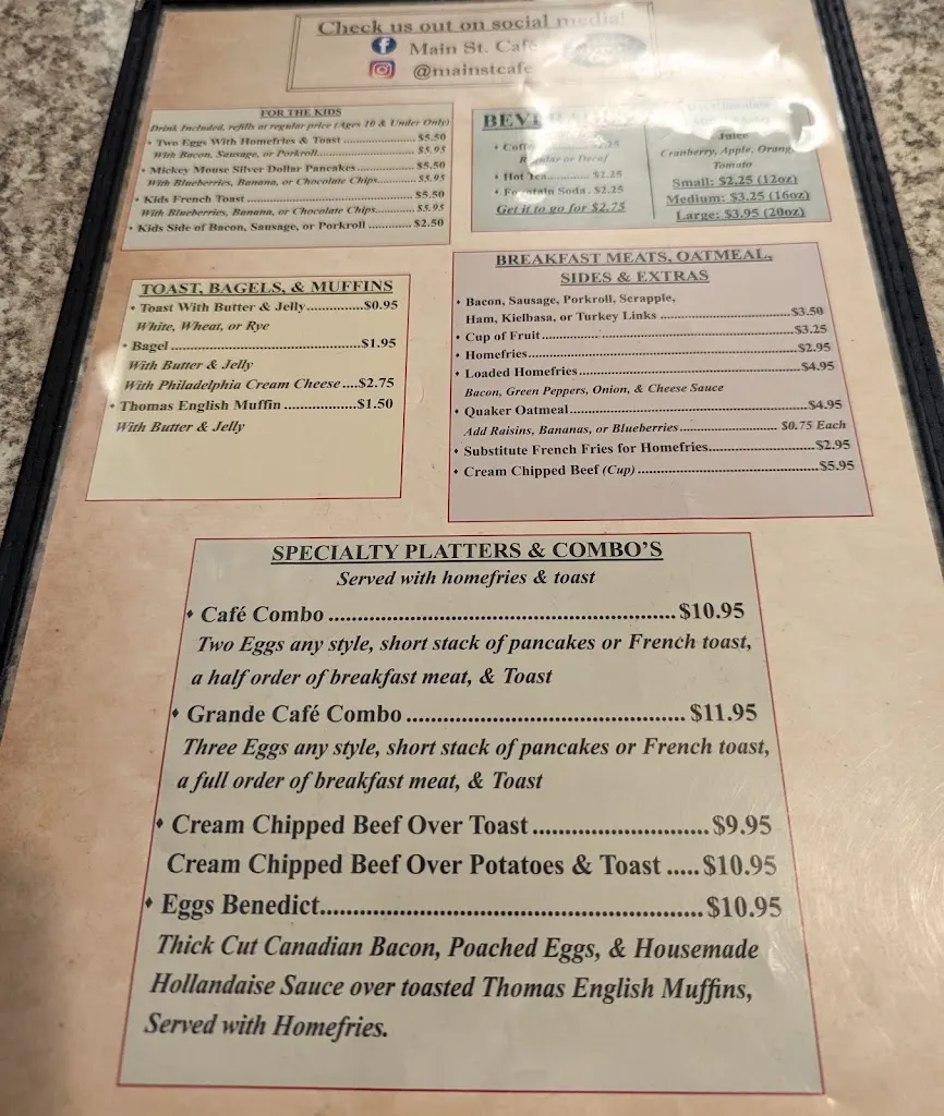 Menu_Main Street Cafe_Royersford, PA_image_old_1
