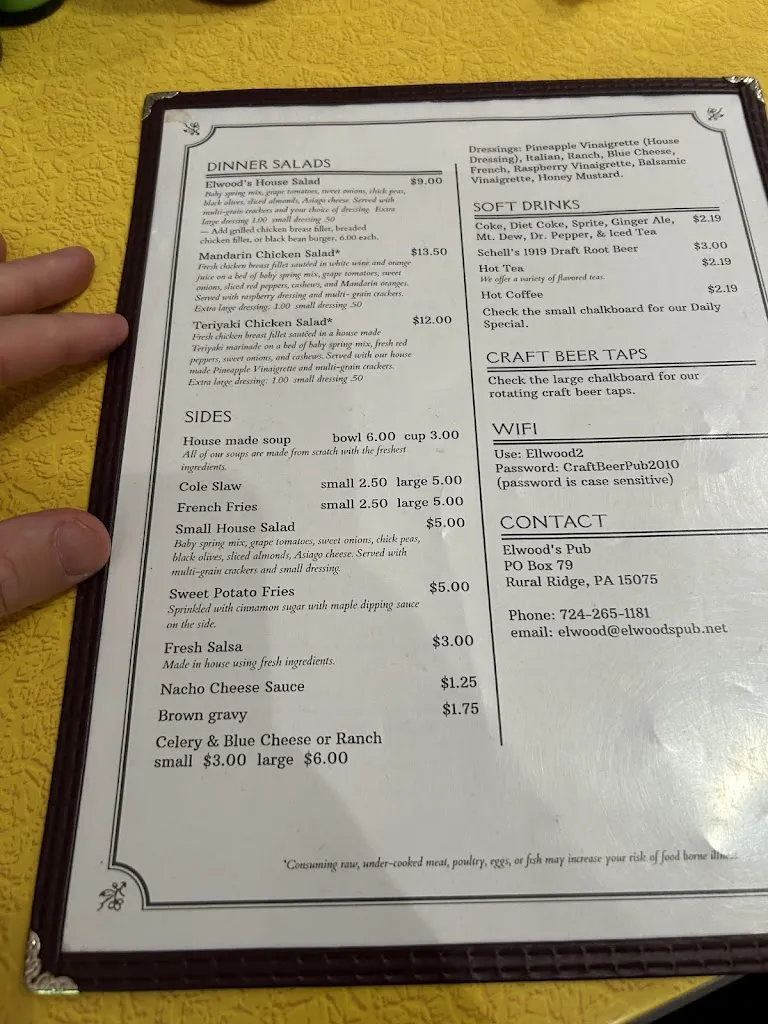 Menu_Elwood's Pub_Rural Ridge, PA_image_old_1