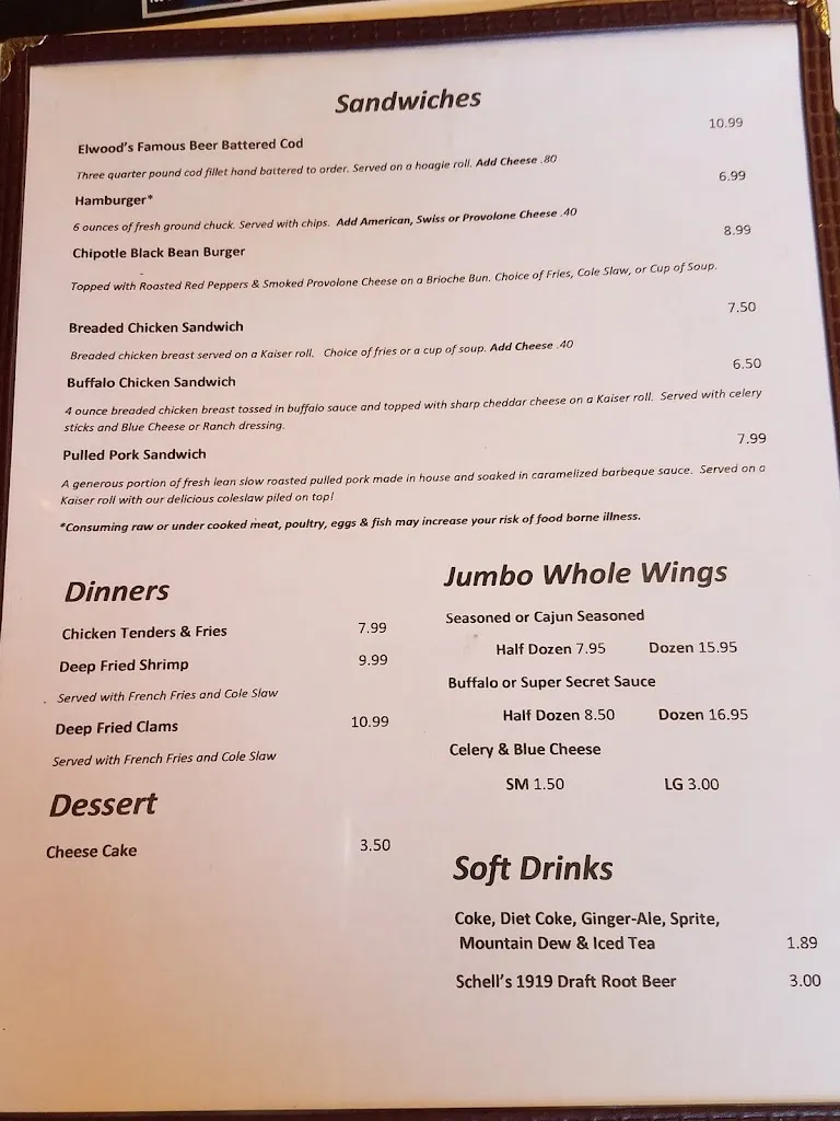 Menu_Elwood's Pub_Rural Ridge, PA_image_old_3