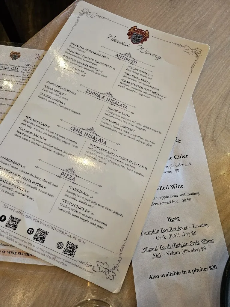 Menu_Narcisi Winery_Gibsonia, PA_image_old_1