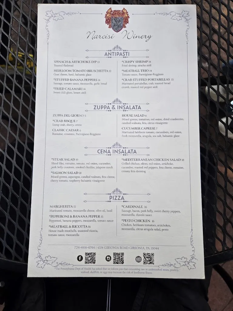 Menu_Narcisi Winery_Gibsonia, PA_image_old_3