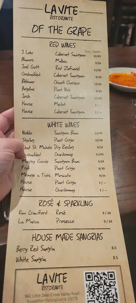 Menu_La Vite Ristorante_Russellton, PA_image_old_3
