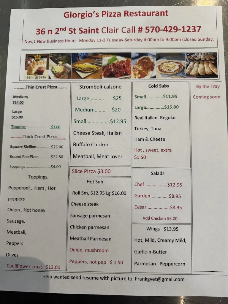 Menu_Giorgio's Pizza Restaurant_St Clair, PA_image_old_1