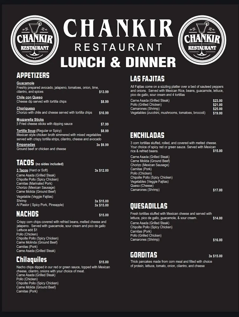 Menu_Chankir Bar and Restaurant_St Clair, PA_image_old_1