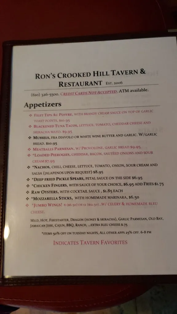 Menu_Ron's Crooked Hill Tavern_Pottstown, PA_image_old_3