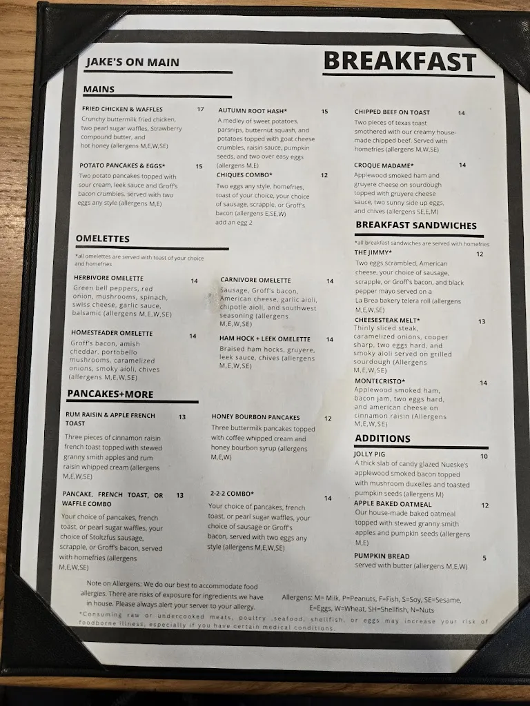Menu_Jake's On Main_188 W Main St, Landisville_image_old_1
