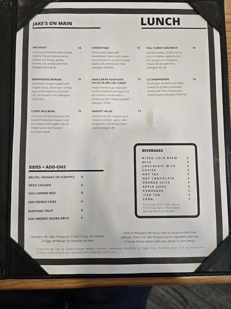 Menu_Jake's On Main_188 W Main St, Landisville_image_old_2