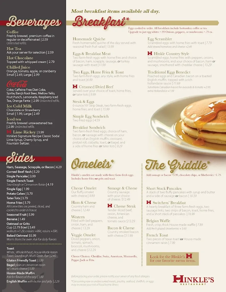 Menu_Hinkle's Restaurant_Columbia, PA_image_old_1