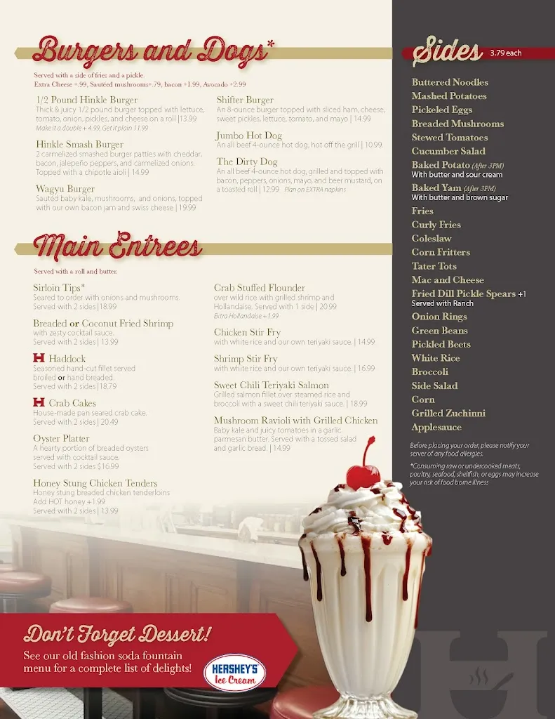 Menu_Hinkle's Restaurant_Columbia, PA_image_old_3