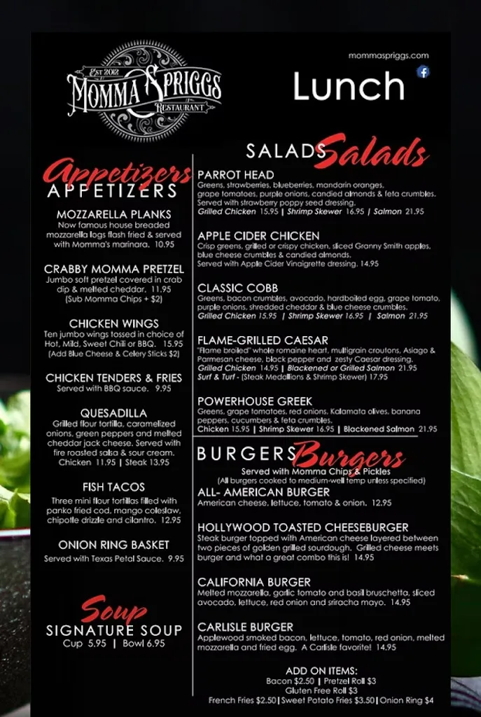 Menu_Momma Spriggs Restaurant_Carlisle, PA_image_old_1