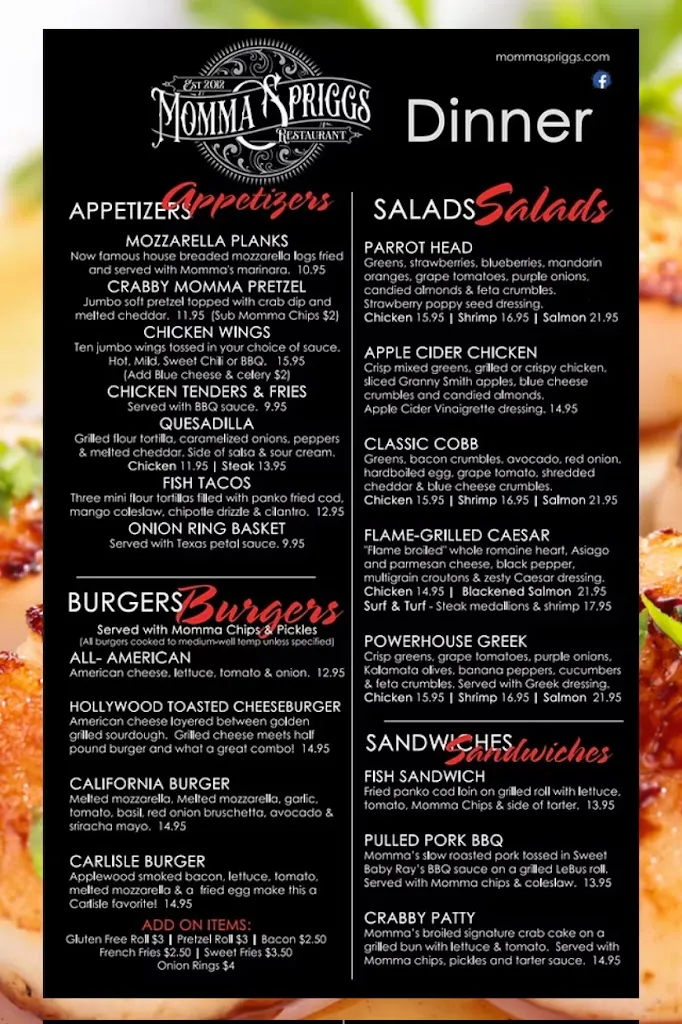 Menu_Momma Spriggs Restaurant_Carlisle, PA_image_old_2
