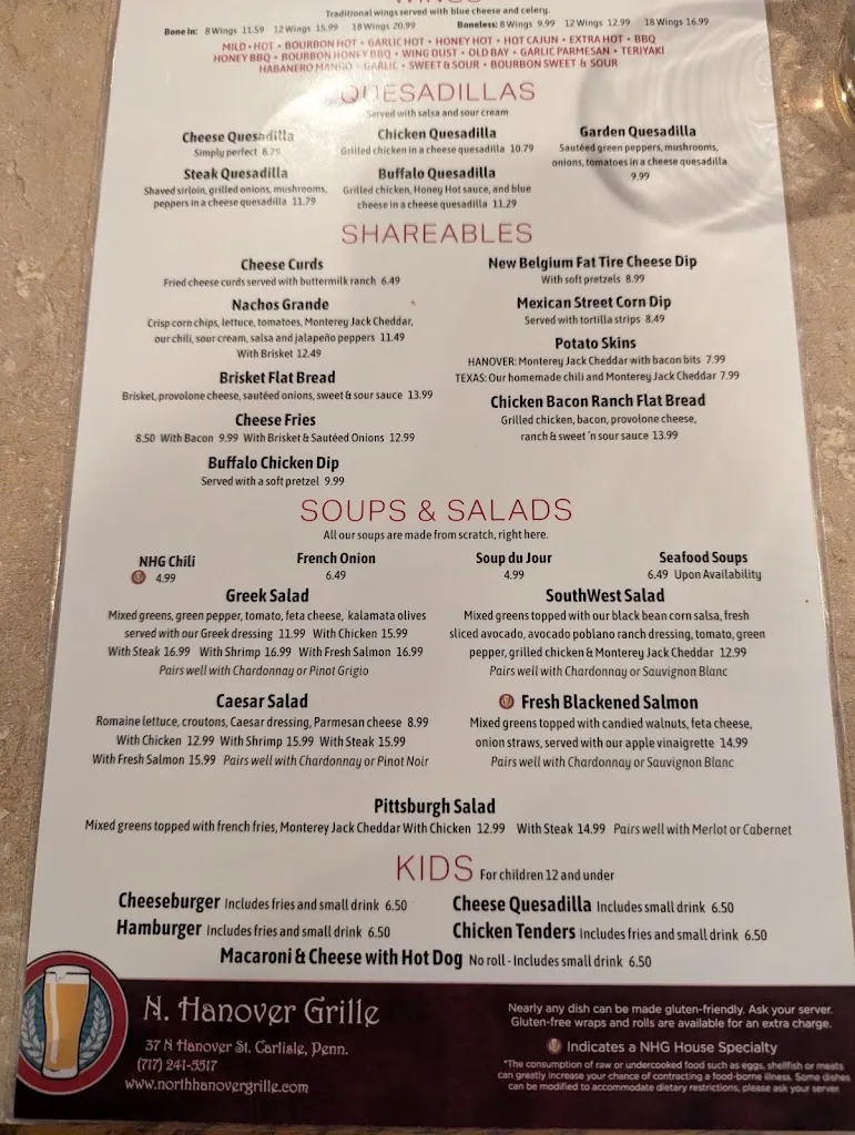 Menu_North Hanover Grille_Carlisle, PA_image_old_1