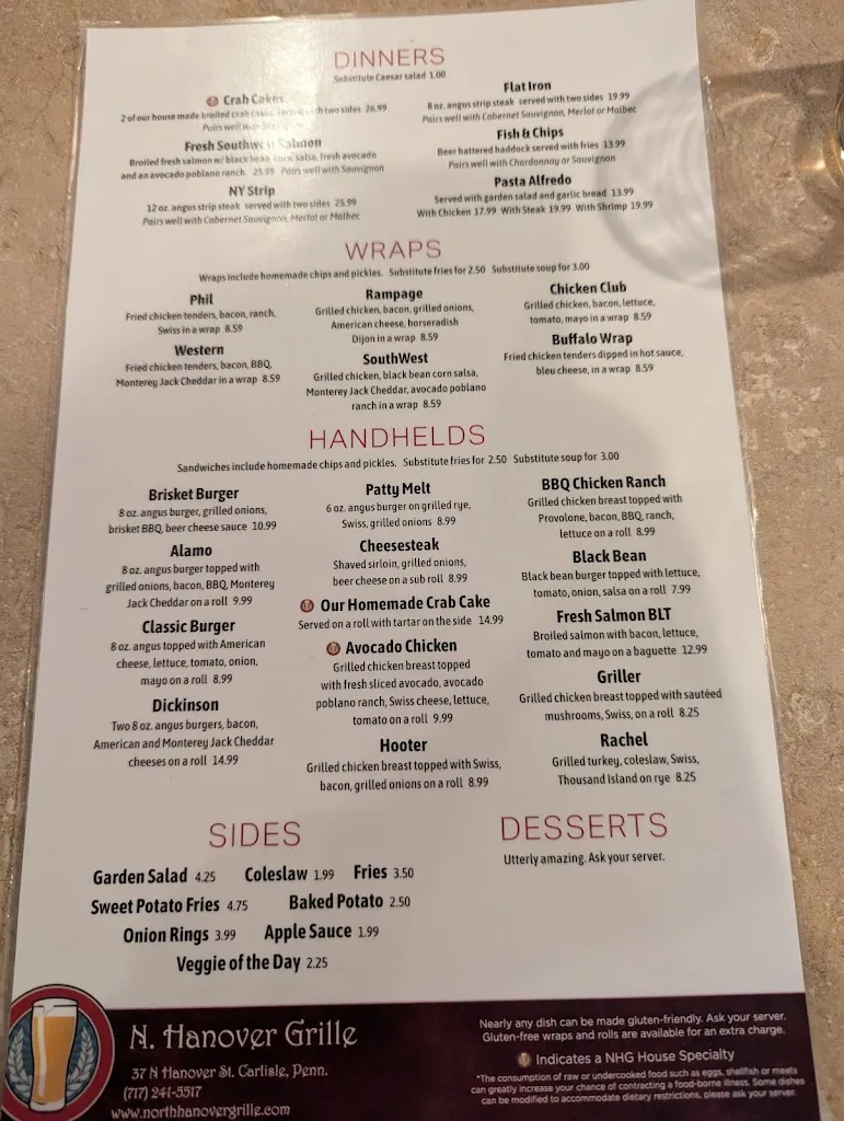 Menu_North Hanover Grille_Carlisle, PA_image_old_3