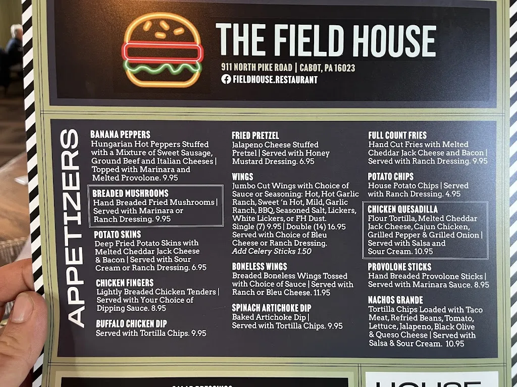 Menu_Field house Restaurant_Cabot, PA_image_old_2